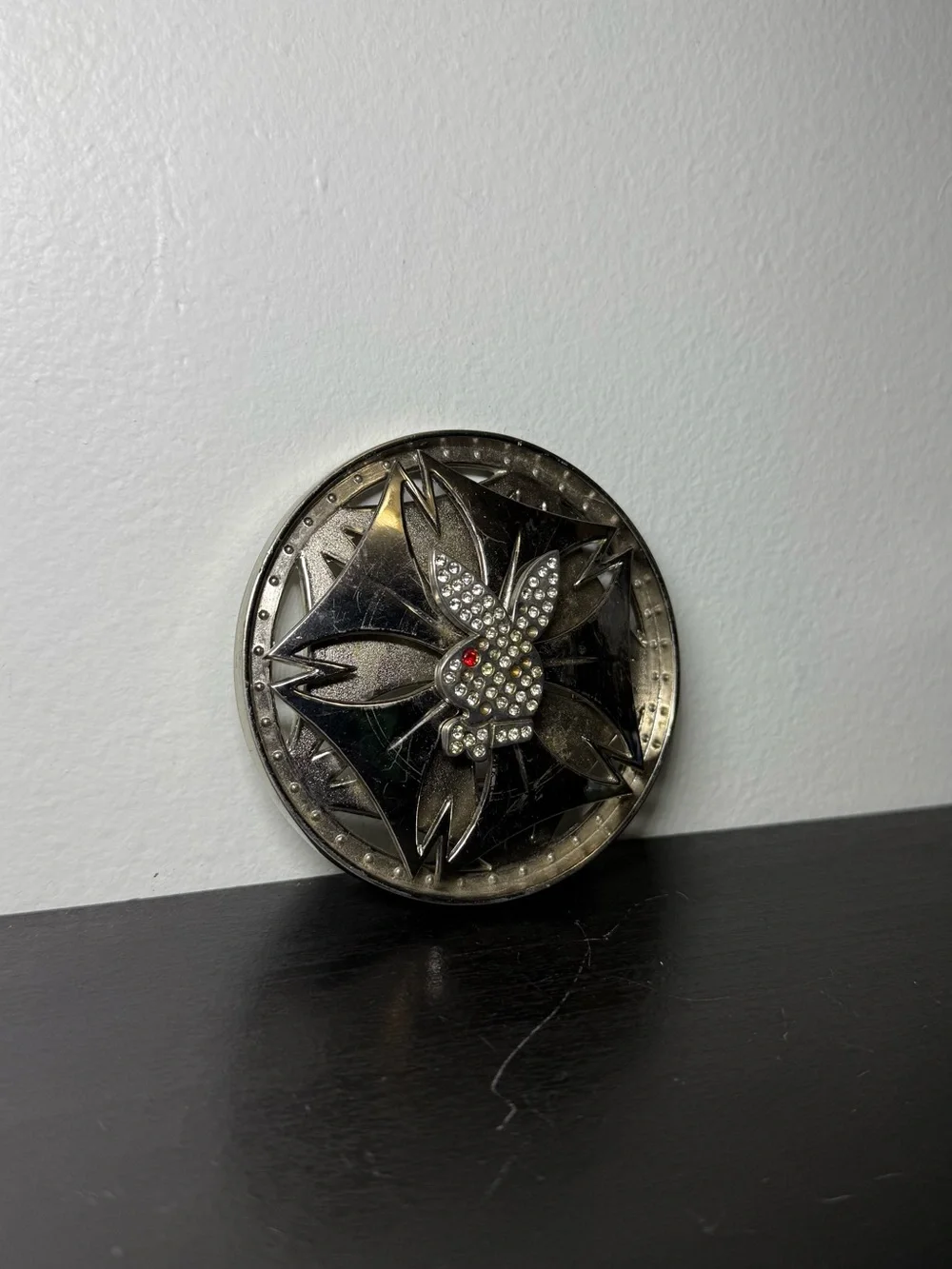 Y2K 2000s Silver Spinners Bunny Rhinestone Floral Belt Buckle